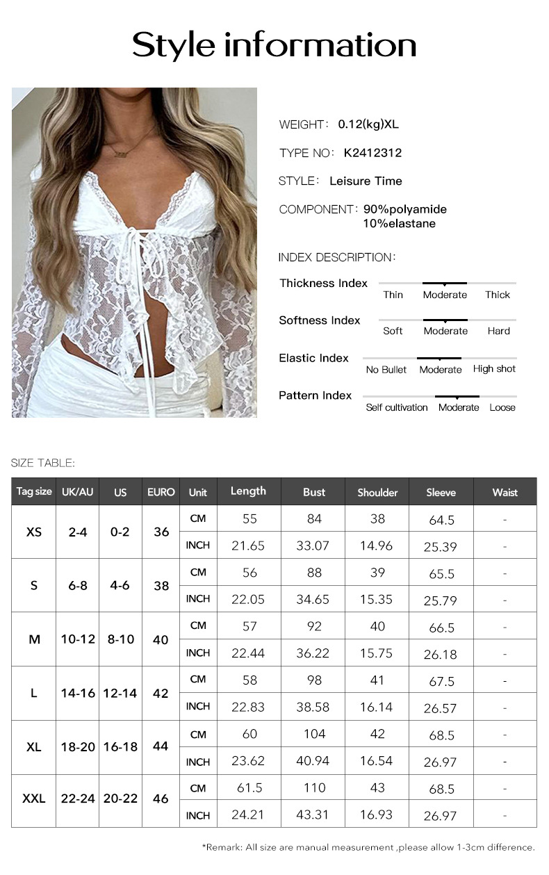 Sexy Cutout See-through Cardigan Self-Tie Lace Long Sleeve Top