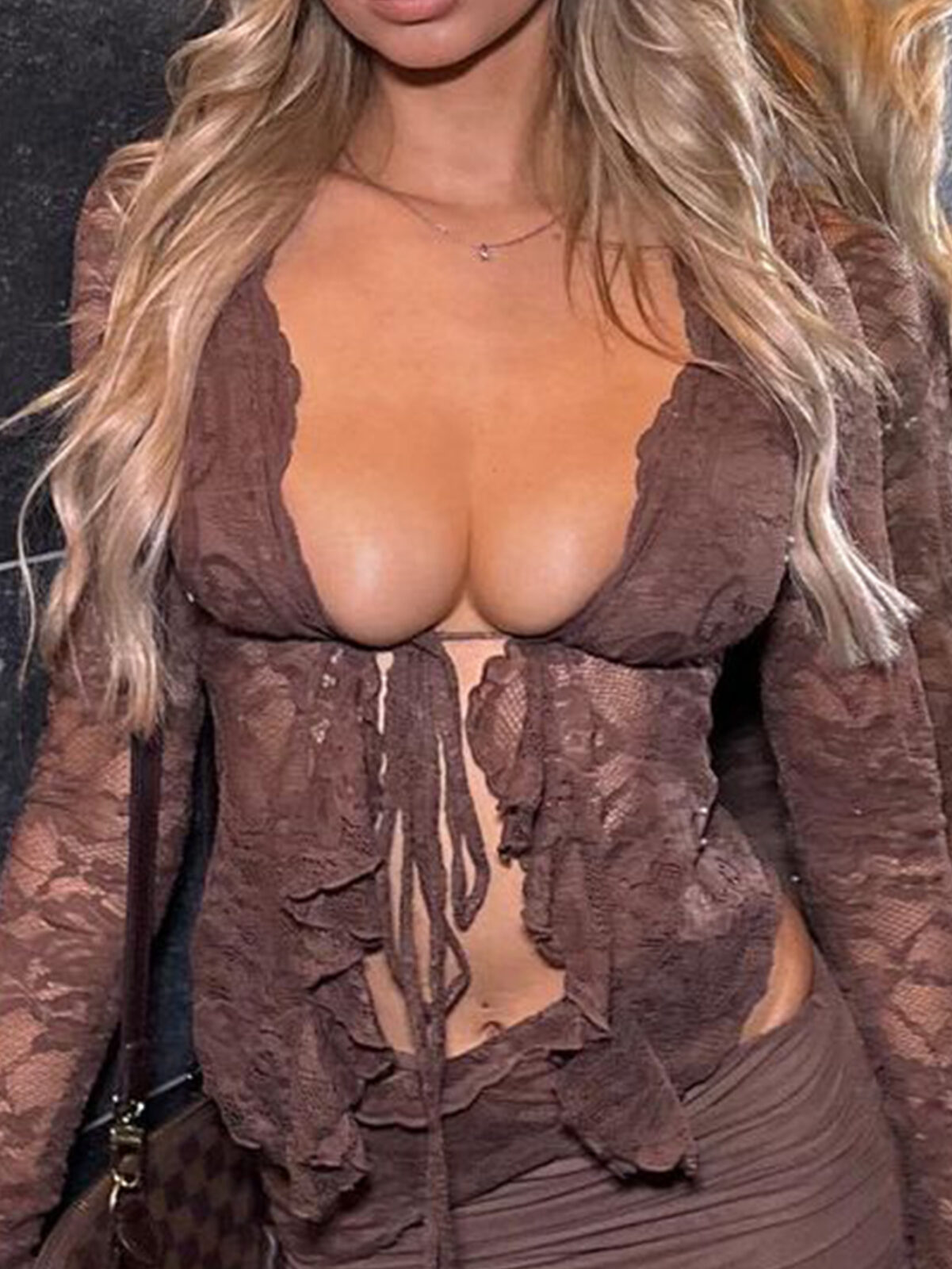 Sexy Cutout See-through Cardigan Self-Tie Lace Long Sleeve Top