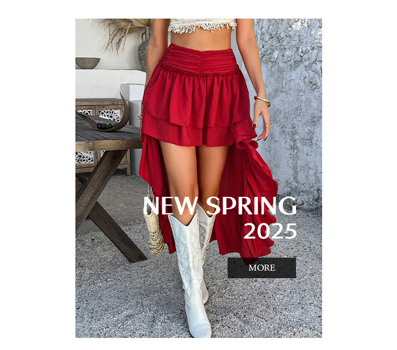 Casual Bohemian Vacation Solid Color Pleated Stitching Skirt