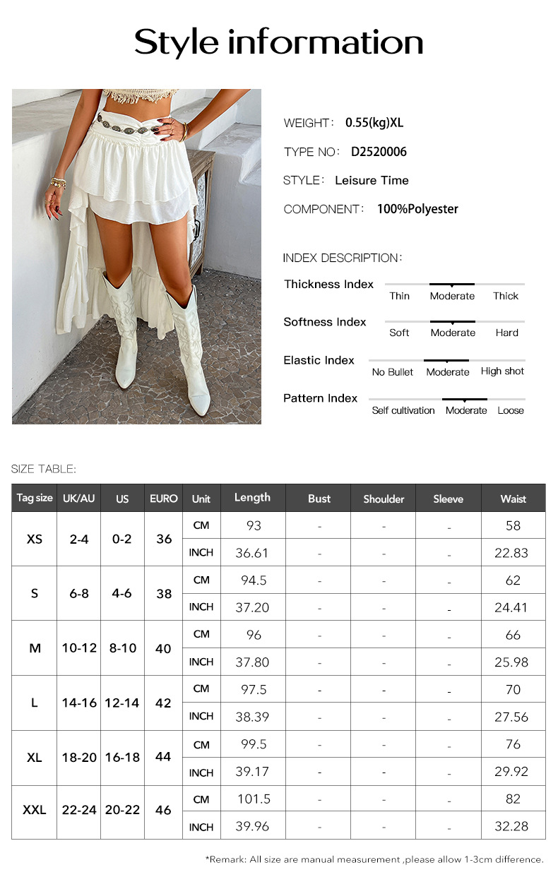 Casual Bohemian Vacation Solid Color Pleated Stitching Skirt