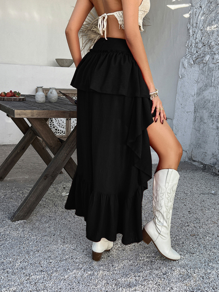 Casual Bohemian Vacation Solid Color Pleated Stitching Skirt