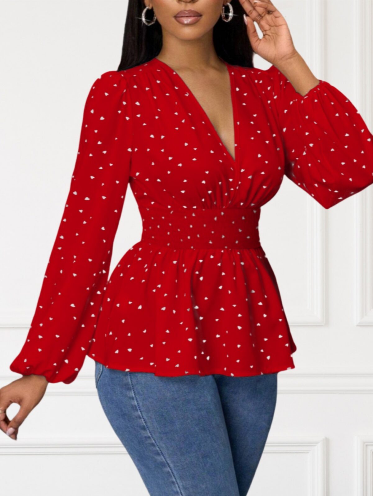 Hot Sale Heart Printing Long Sleeve Shirt Top