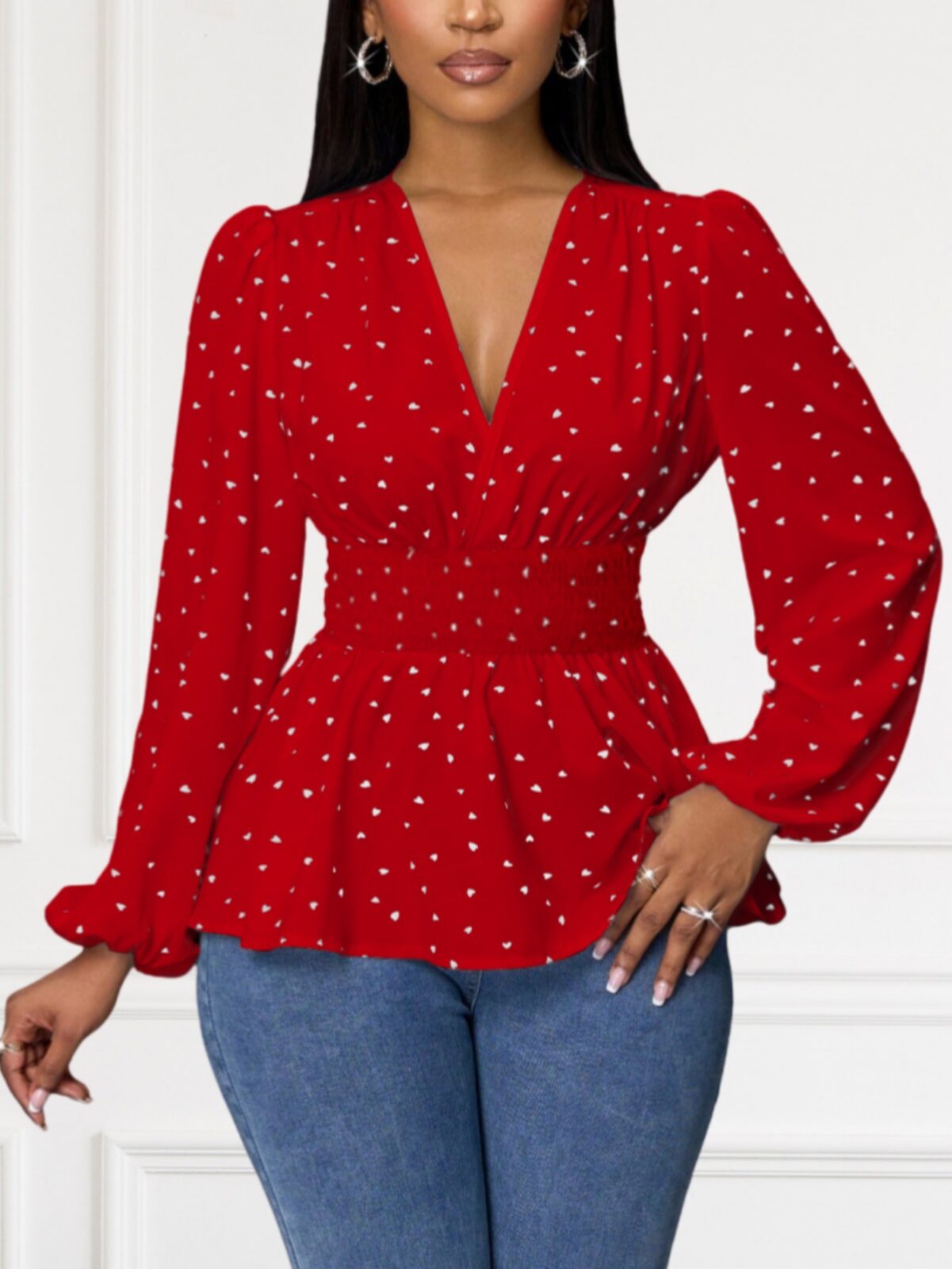 Hot Sale Heart Printing Long Sleeve Shirt Top