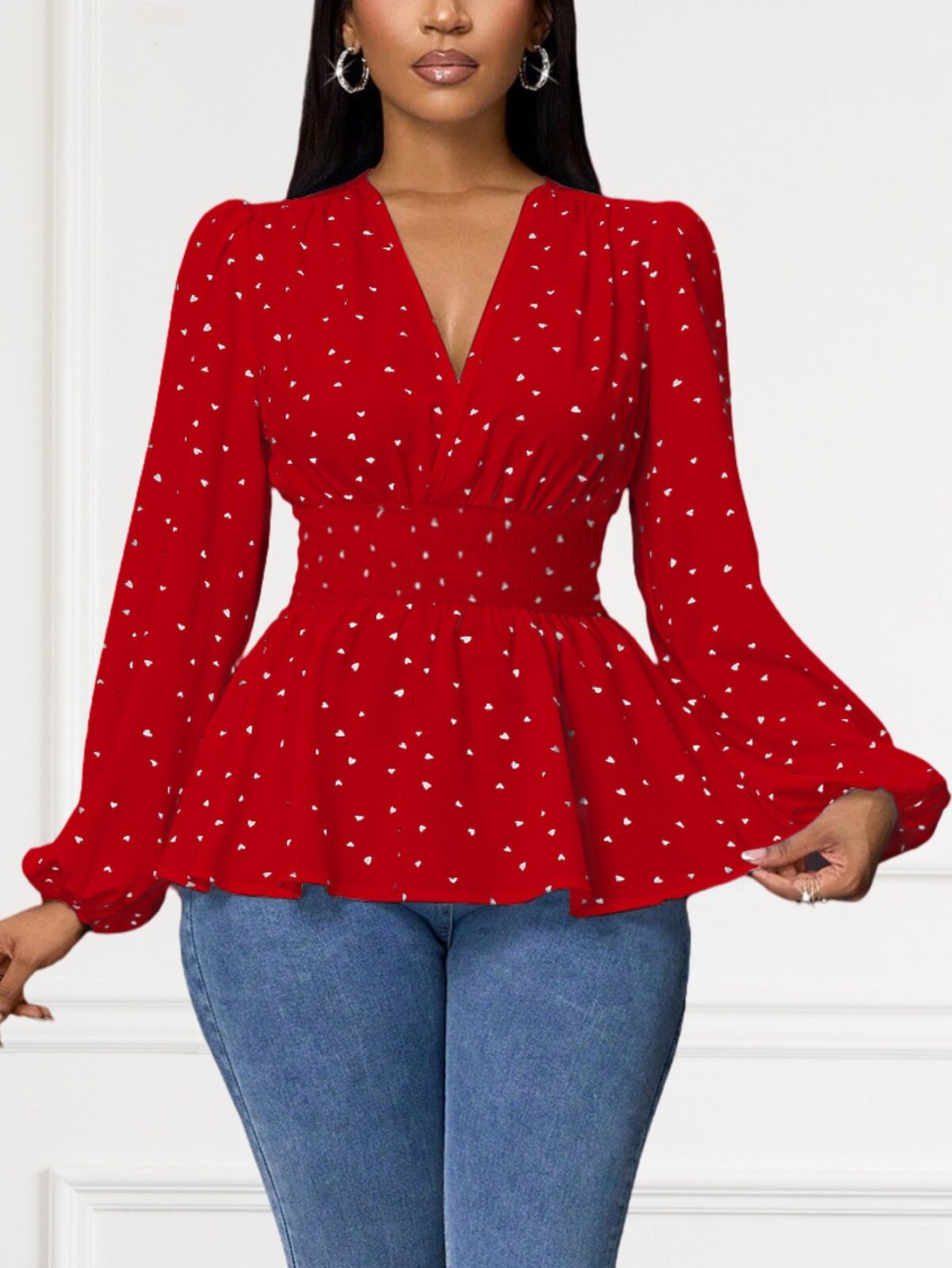 Hot Sale Heart Printing Long Sleeve Shirt Top
