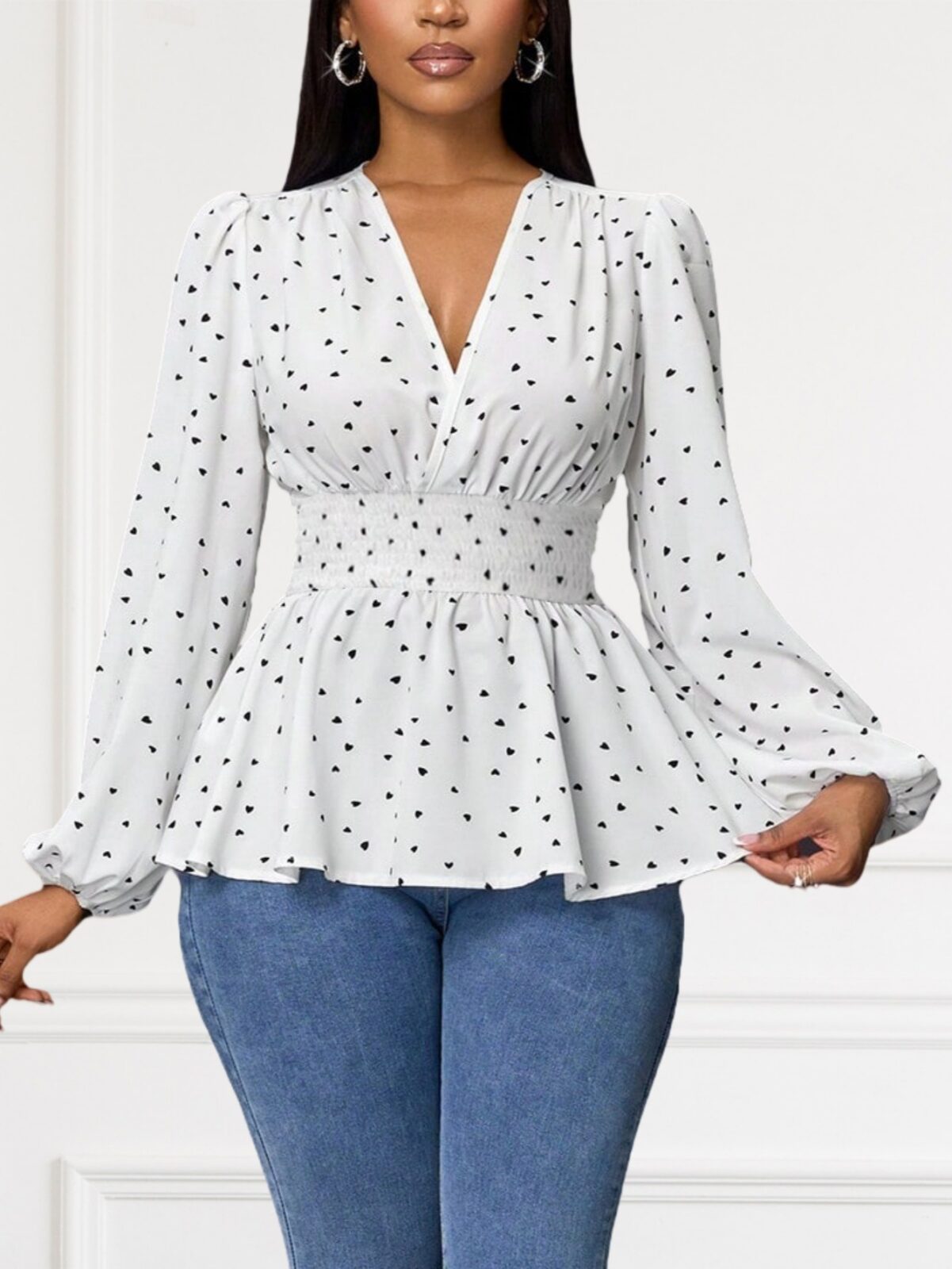 Hot Sale Heart Printing Long Sleeve Shirt Top