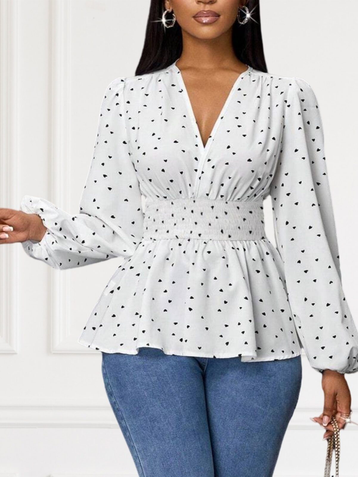 Hot Sale Heart Printing Long Sleeve Shirt Top