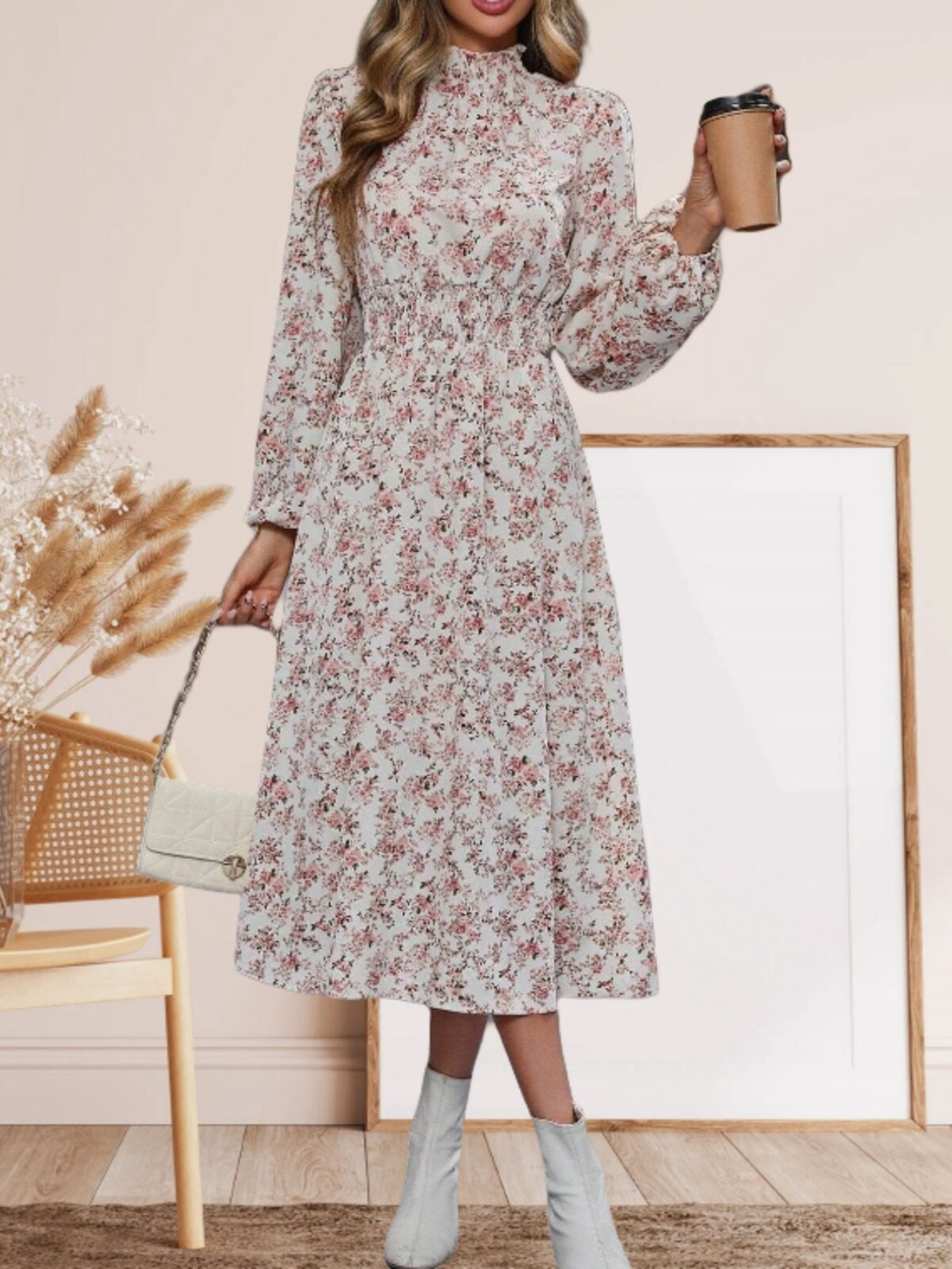 Hot Sale Winter Floral Long-Sleeved Dress