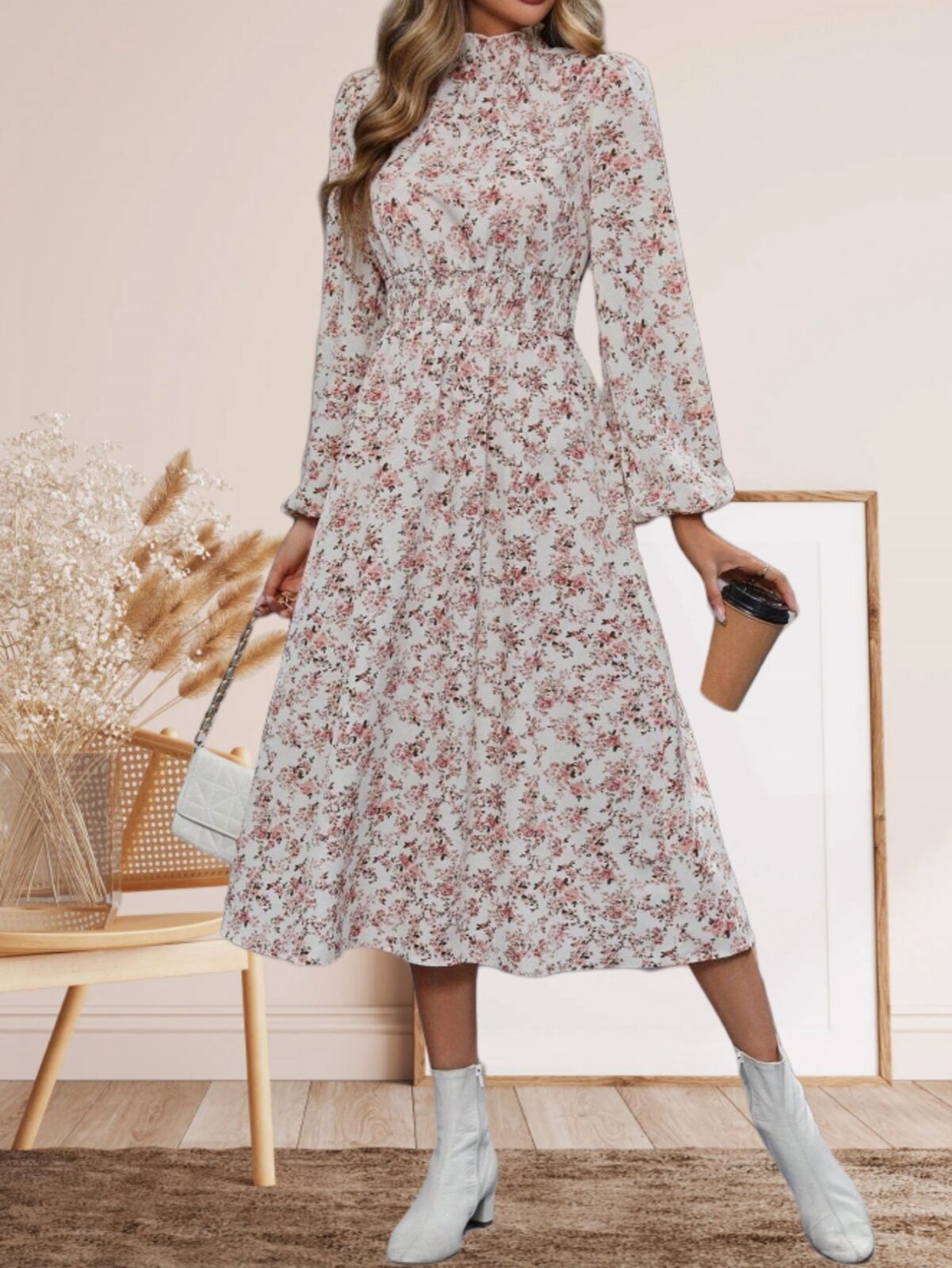 Hot Sale Winter Floral Long-Sleeved Dress