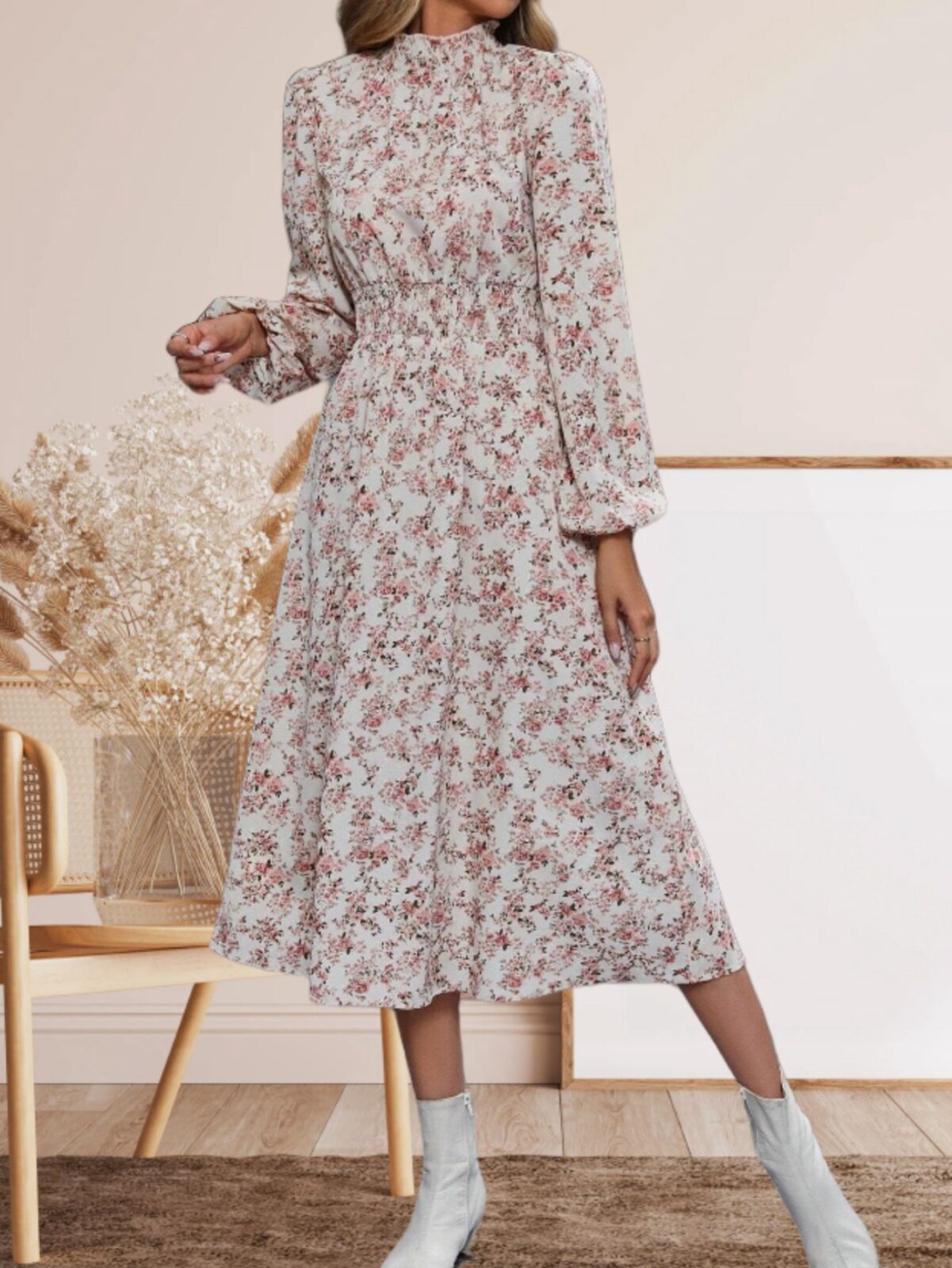 Hot Sale Winter Floral Long-Sleeved Dress