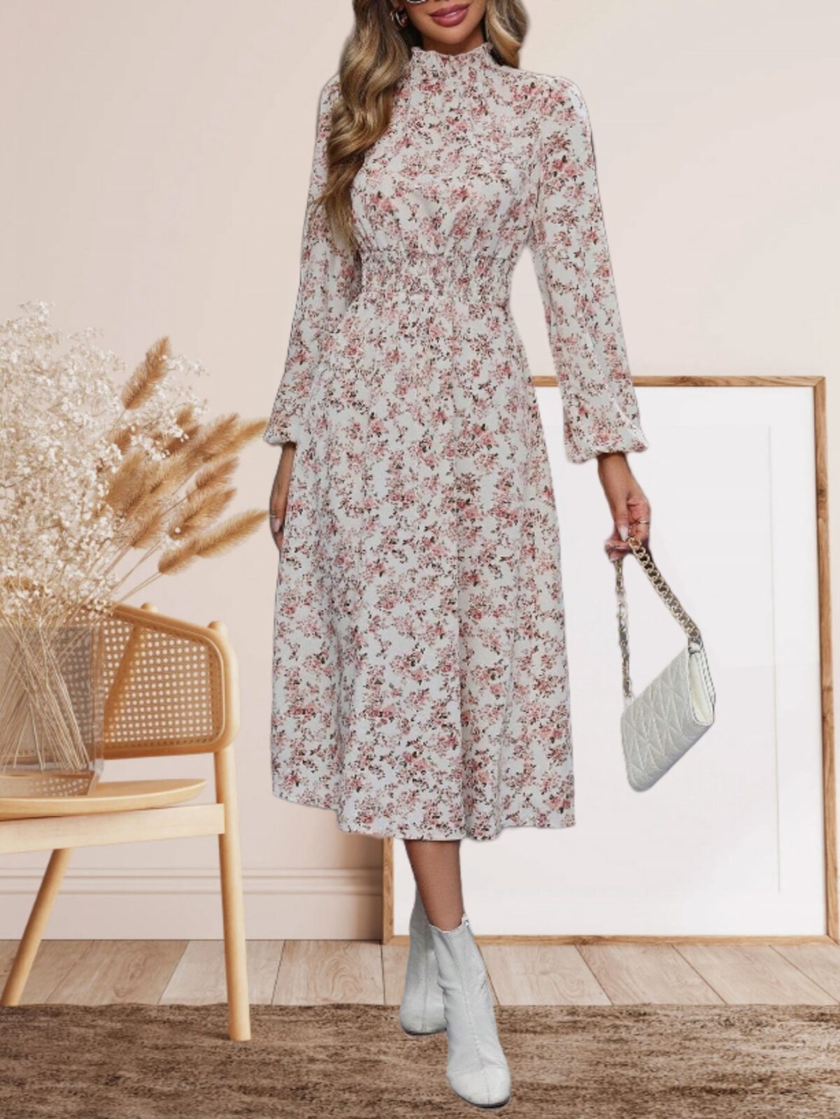 Hot Sale Winter Floral Long-Sleeved Dress