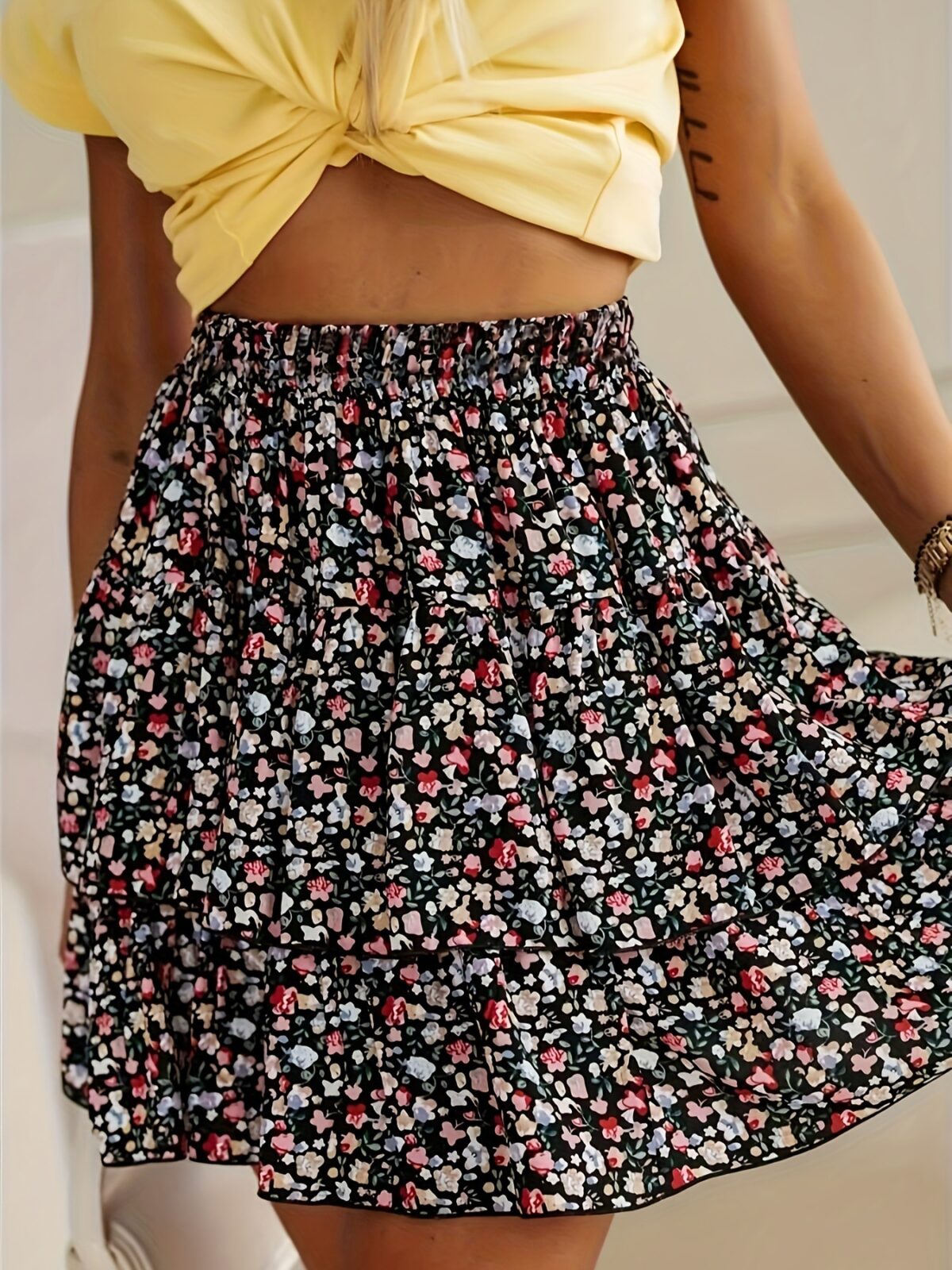 2024 Hot Sale Elastic Waist Floral Elegant Skirt