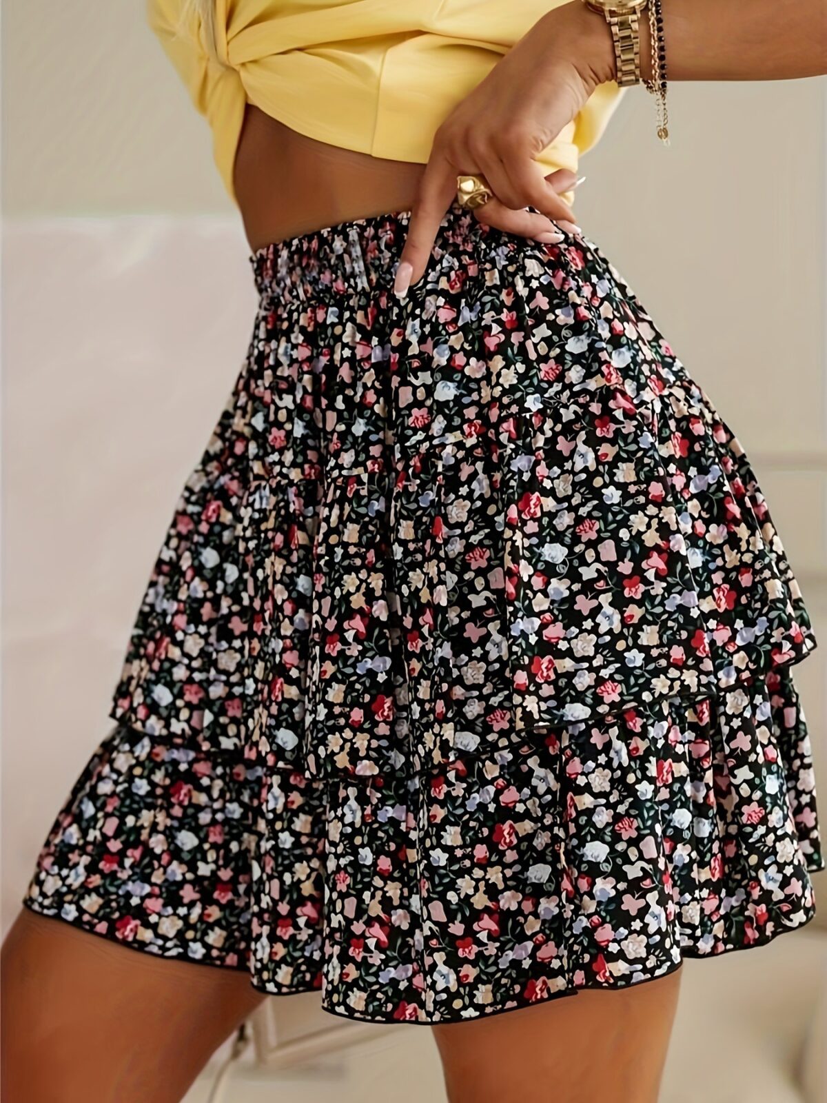 2024 Hot Sale Elastic Waist Floral Elegant Skirt
