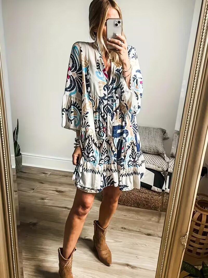 2024 Vacation Style Ethnic Style Women's Loose Casual Floral Dress