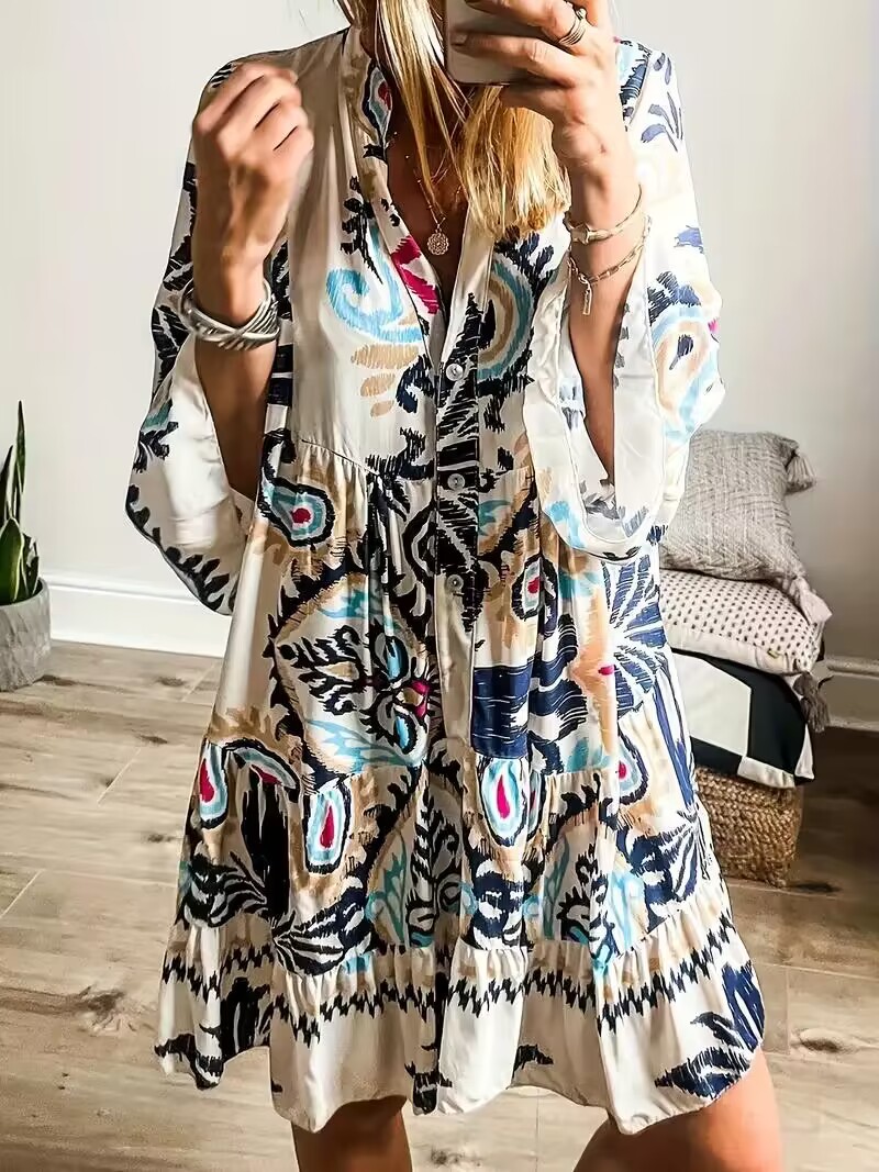 2024 Vacation Style Ethnic Style Women's Loose Casual Floral Dress