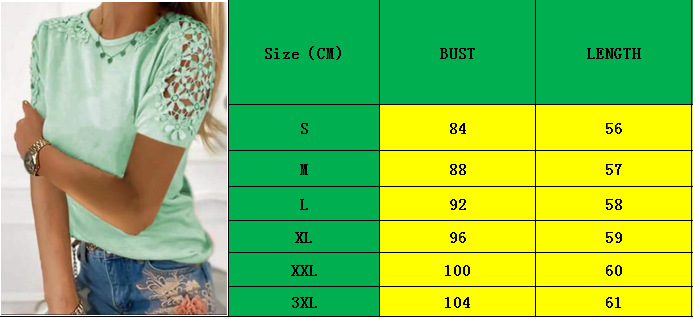 2024 Solid Color Slim Fit Lace Hollow Short Sleeve T-Shirt