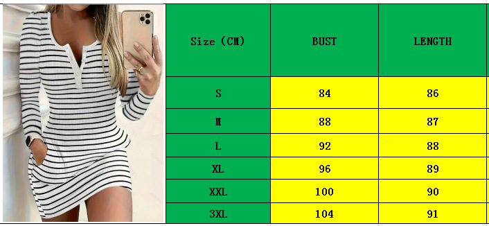 2024 Winter Round Neck Striped Print Elegant Dress