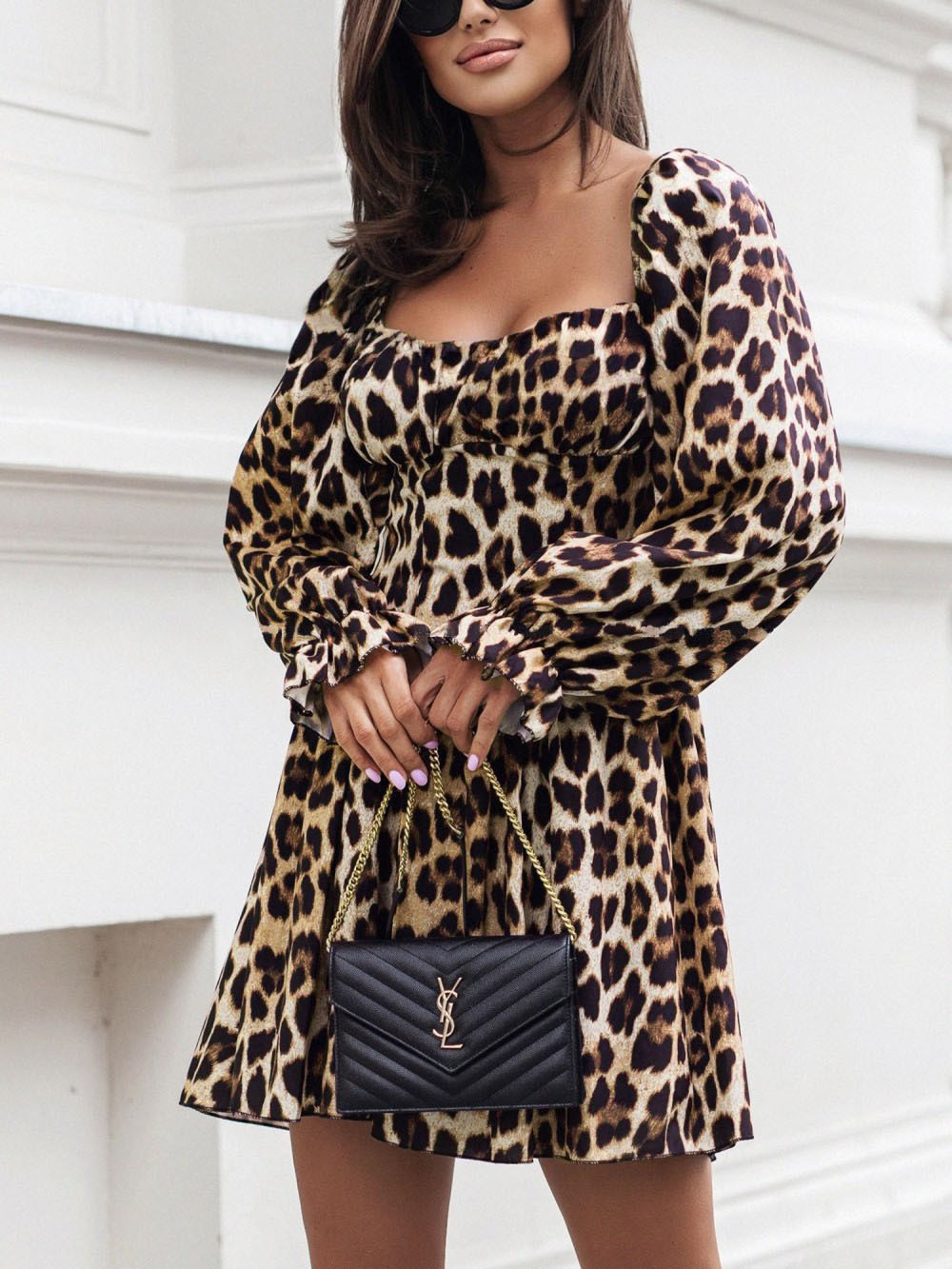 2024 Winter Leopard Print Long Sleeve Waist-Cinching Dress
