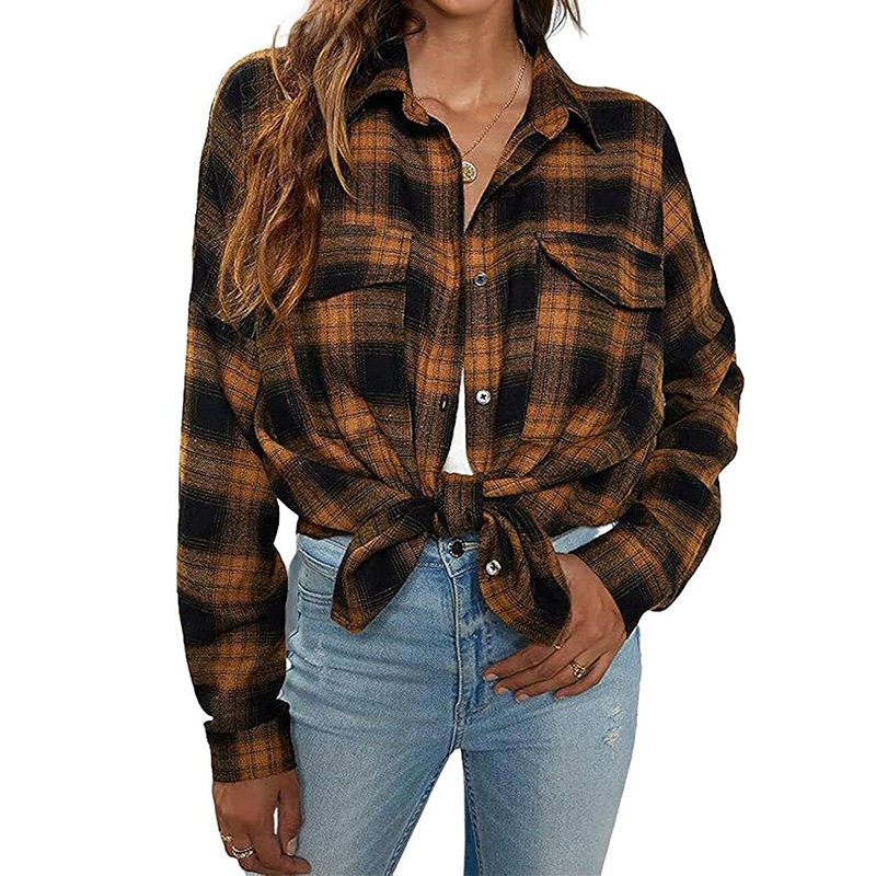 2024 Long Sleeve Shirt Plaid Casual Loose Shirt